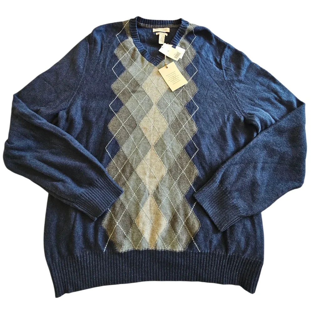 Banana Republic NWT Cotton Angora Cashmere Blend Preppy Poet Argyle Sweater SzXL
